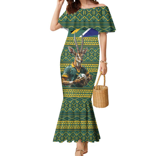 Custom South Africa Rugby Bokke Mascot Mermaid Dress With Flag Style