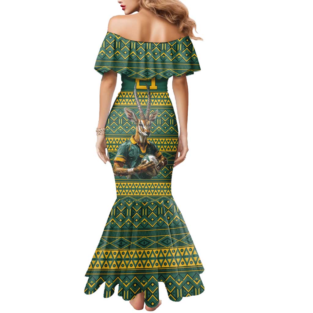 Custom South Africa Rugby Bokke Mascot Mermaid Dress With Flag Style