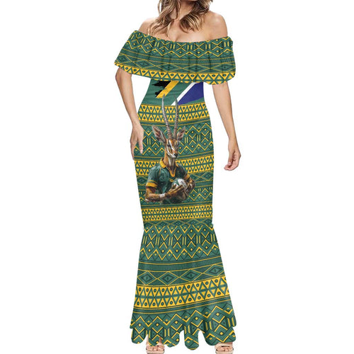 Custom South Africa Rugby Bokke Mascot Mermaid Dress With Flag Style