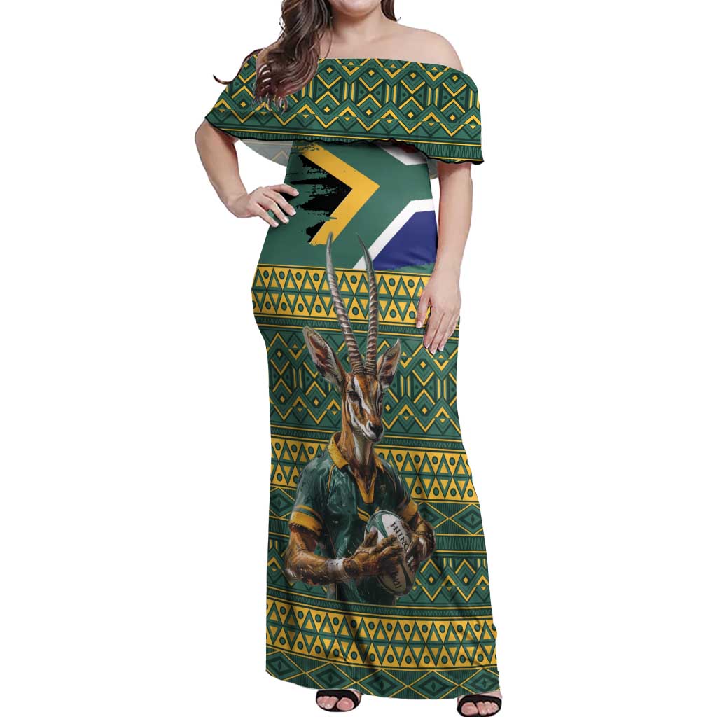 Custom South Africa Rugby Bokke Mascot Off Shoulder Maxi Dress With Flag Style