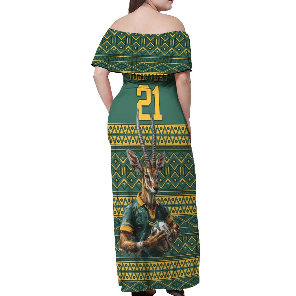 Custom South Africa Rugby Bokke Mascot Off Shoulder Maxi Dress With Flag Style