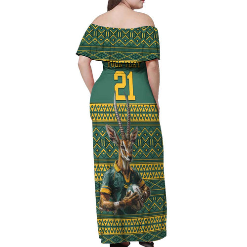 Custom South Africa Rugby Bokke Mascot Off Shoulder Maxi Dress With Flag Style