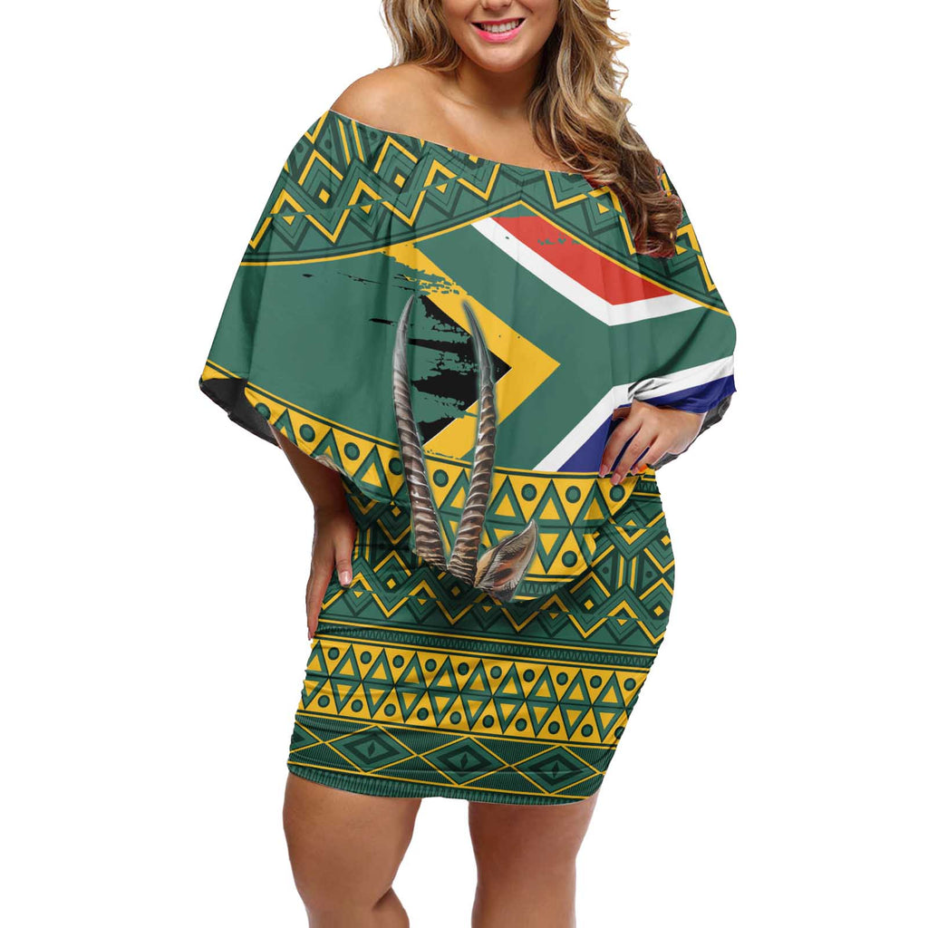 Custom South Africa Rugby Bokke Mascot Off Shoulder Short Dress With Flag Style