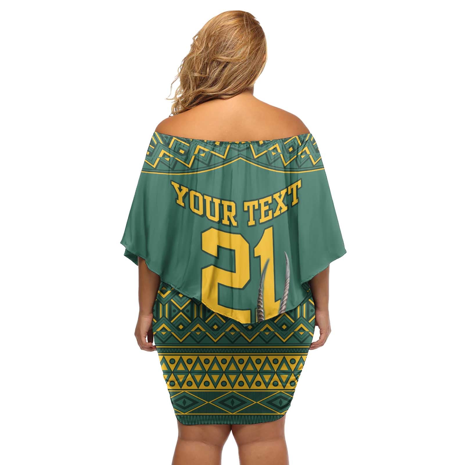 Custom South Africa Rugby Bokke Mascot Off Shoulder Short Dress With Flag Style