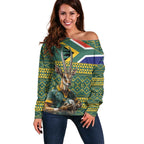 Custom South Africa Rugby Bokke Mascot Off Shoulder Sweater With Flag Style