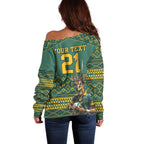 Custom South Africa Rugby Bokke Mascot Off Shoulder Sweater With Flag Style