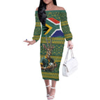 Custom South Africa Rugby Bokke Mascot Off The Shoulder Long Sleeve Dress With Flag Style