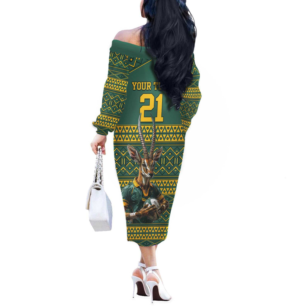 Custom South Africa Rugby Bokke Mascot Off The Shoulder Long Sleeve Dress With Flag Style