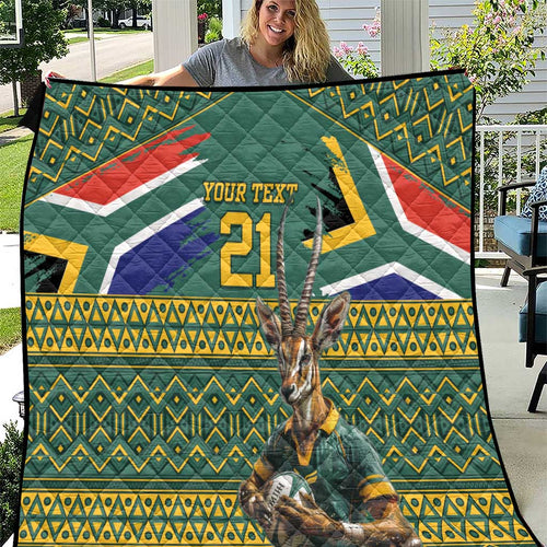 Custom South Africa Rugby Bokke Mascot Quilt With Flag Style