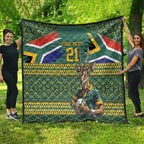 Custom South Africa Rugby Bokke Mascot Quilt With Flag Style
