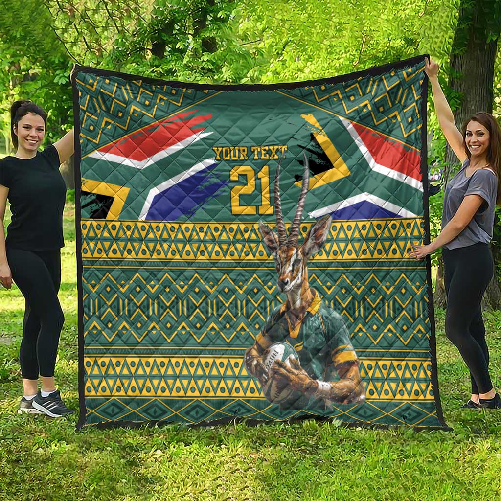 Custom South Africa Rugby Bokke Mascot Quilt With Flag Style