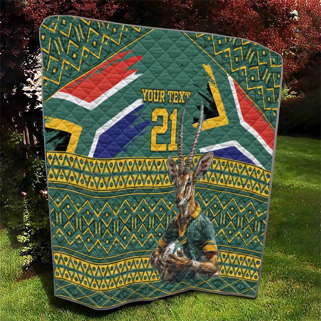 Custom South Africa Rugby Bokke Mascot Quilt With Flag Style