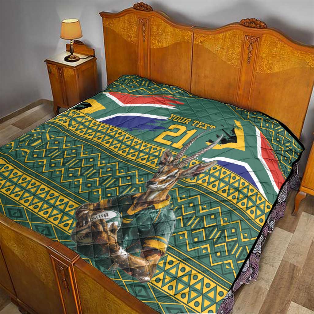 Custom South Africa Rugby Bokke Mascot Quilt With Flag Style