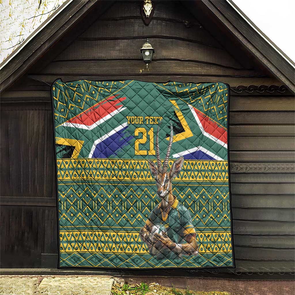 Custom South Africa Rugby Bokke Mascot Quilt With Flag Style