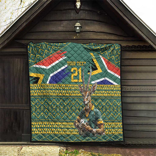 Custom South Africa Rugby Bokke Mascot Quilt With Flag Style