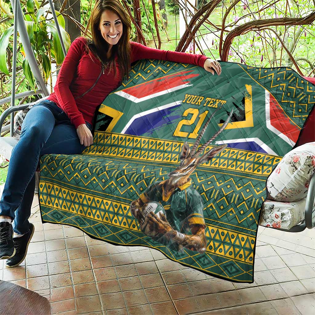 Custom South Africa Rugby Bokke Mascot Quilt With Flag Style
