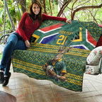 Custom South Africa Rugby Bokke Mascot Quilt With Flag Style