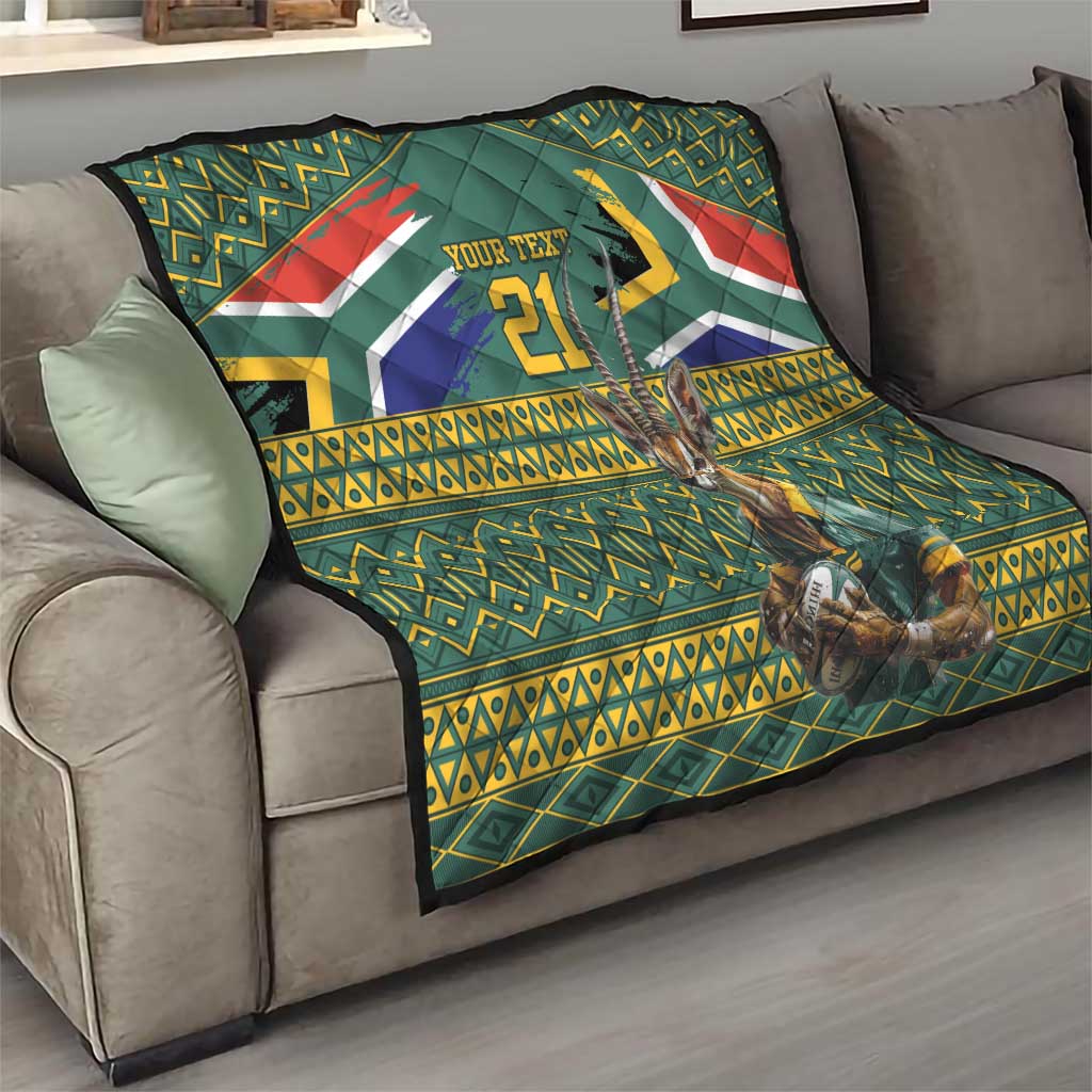 Custom South Africa Rugby Bokke Mascot Quilt With Flag Style