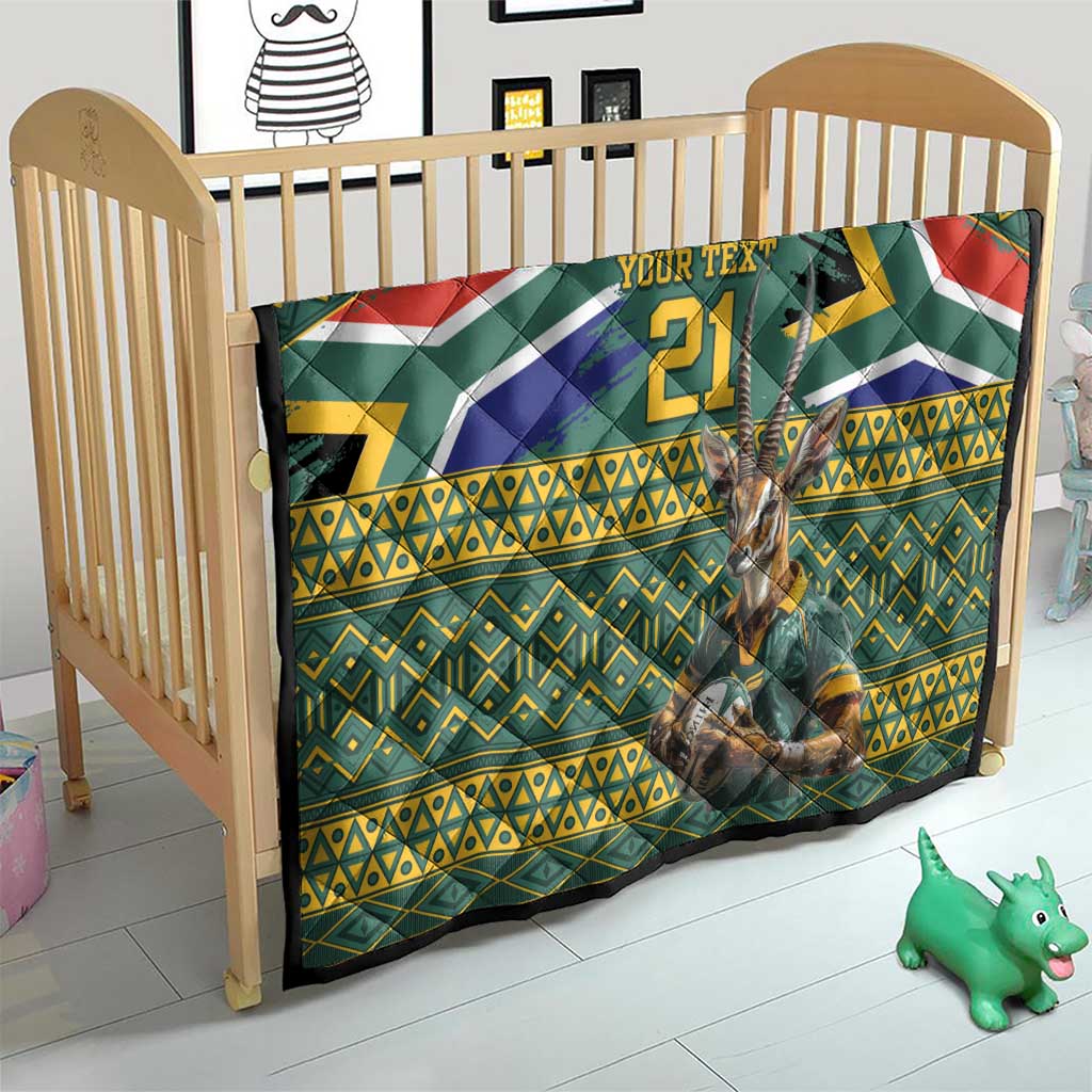 Custom South Africa Rugby Bokke Mascot Quilt With Flag Style