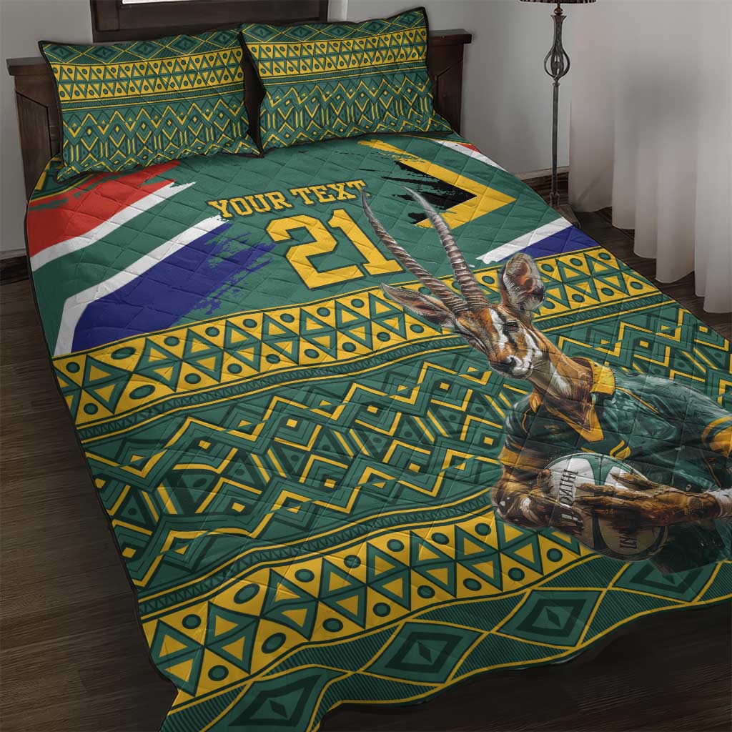 Custom South Africa Rugby Bokke Mascot Quilt Bed Set With Flag Style
