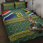 Custom South Africa Rugby Bokke Mascot Quilt Bed Set With Flag Style
