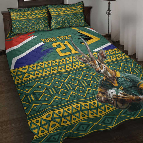 Custom South Africa Rugby Bokke Mascot Quilt Bed Set With Flag Style