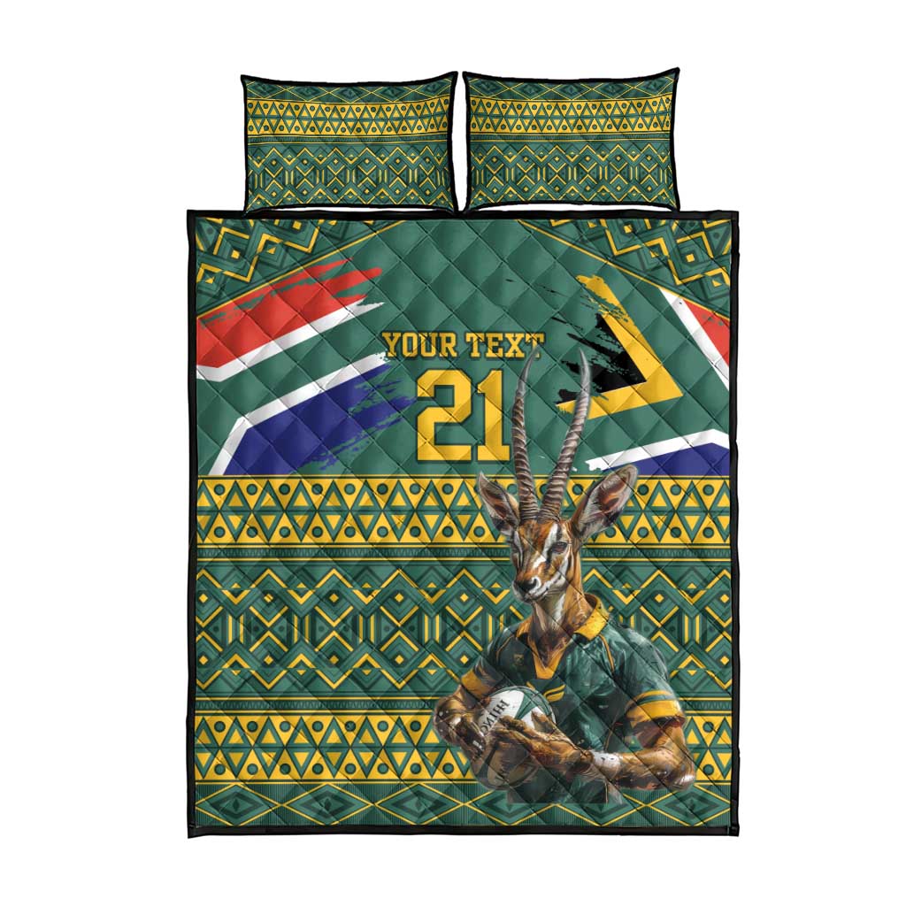 Custom South Africa Rugby Bokke Mascot Quilt Bed Set With Flag Style