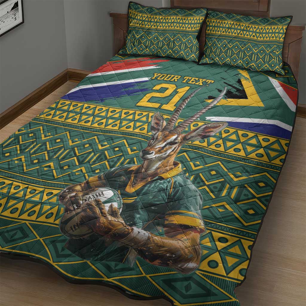 Custom South Africa Rugby Bokke Mascot Quilt Bed Set With Flag Style
