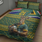 Custom South Africa Rugby Bokke Mascot Quilt Bed Set With Flag Style