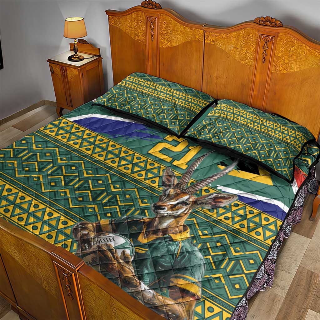 Custom South Africa Rugby Bokke Mascot Quilt Bed Set With Flag Style