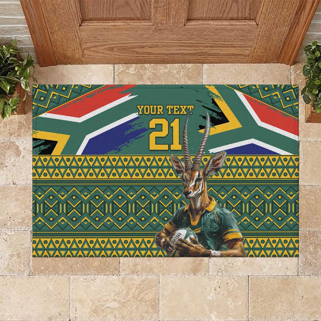 Custom South Africa Rugby Bokke Mascot Rubber Doormat With Flag Style