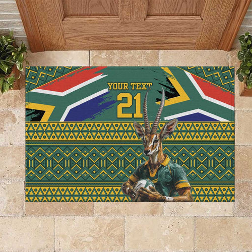 Custom South Africa Rugby Bokke Mascot Rubber Doormat With Flag Style