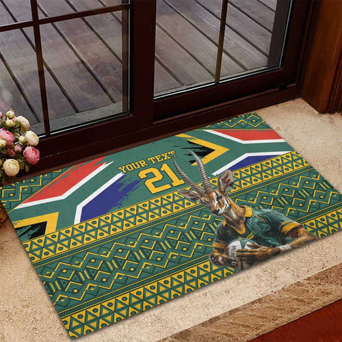 Custom South Africa Rugby Bokke Mascot Rubber Doormat With Flag Style
