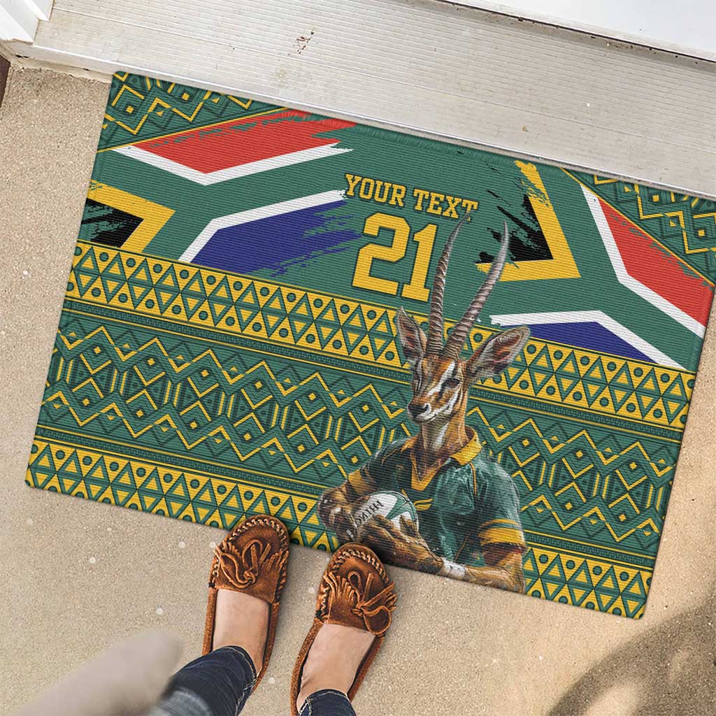 Custom South Africa Rugby Bokke Mascot Rubber Doormat With Flag Style