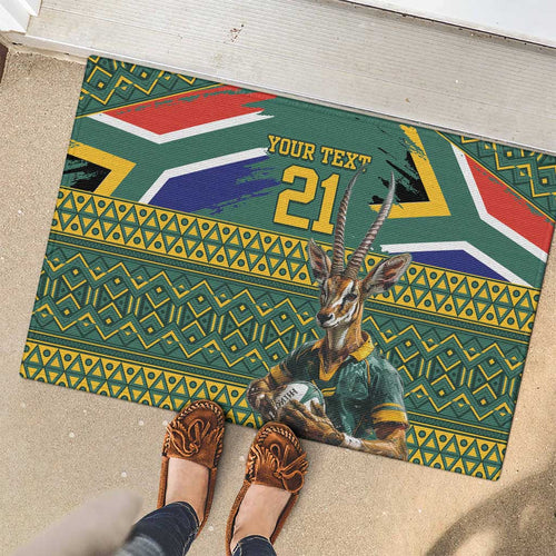 Custom South Africa Rugby Bokke Mascot Rubber Doormat With Flag Style