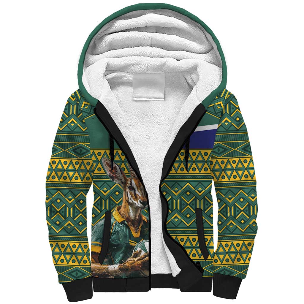Custom South Africa Rugby Bokke Mascot Sherpa Hoodie With Flag Style