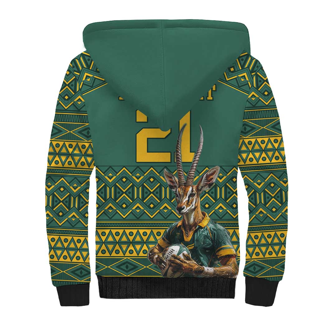 Custom South Africa Rugby Bokke Mascot Sherpa Hoodie With Flag Style