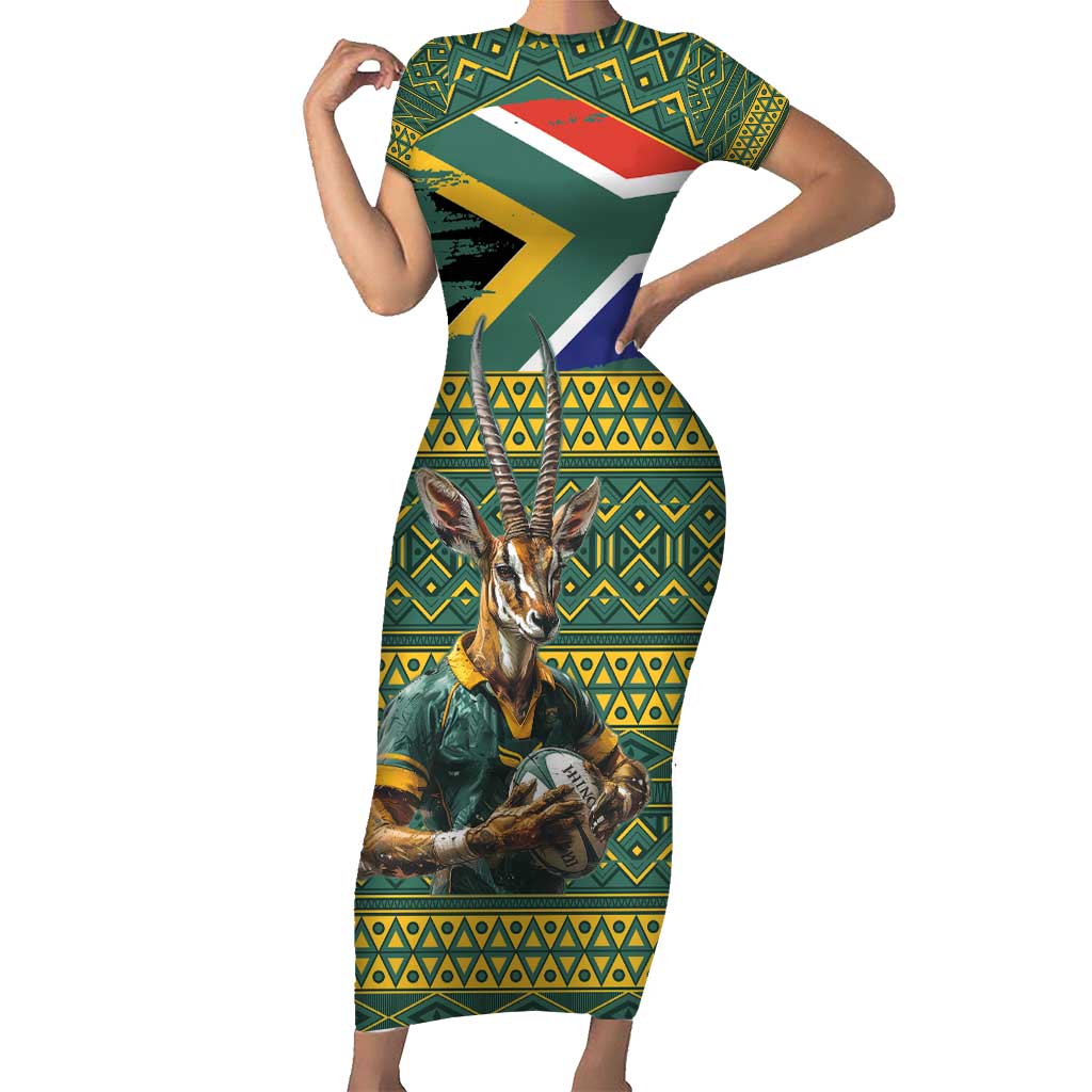 Custom South Africa Rugby Bokke Mascot Short Sleeve Bodycon Dress With Flag Style