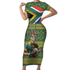 Custom South Africa Rugby Bokke Mascot Short Sleeve Bodycon Dress With Flag Style