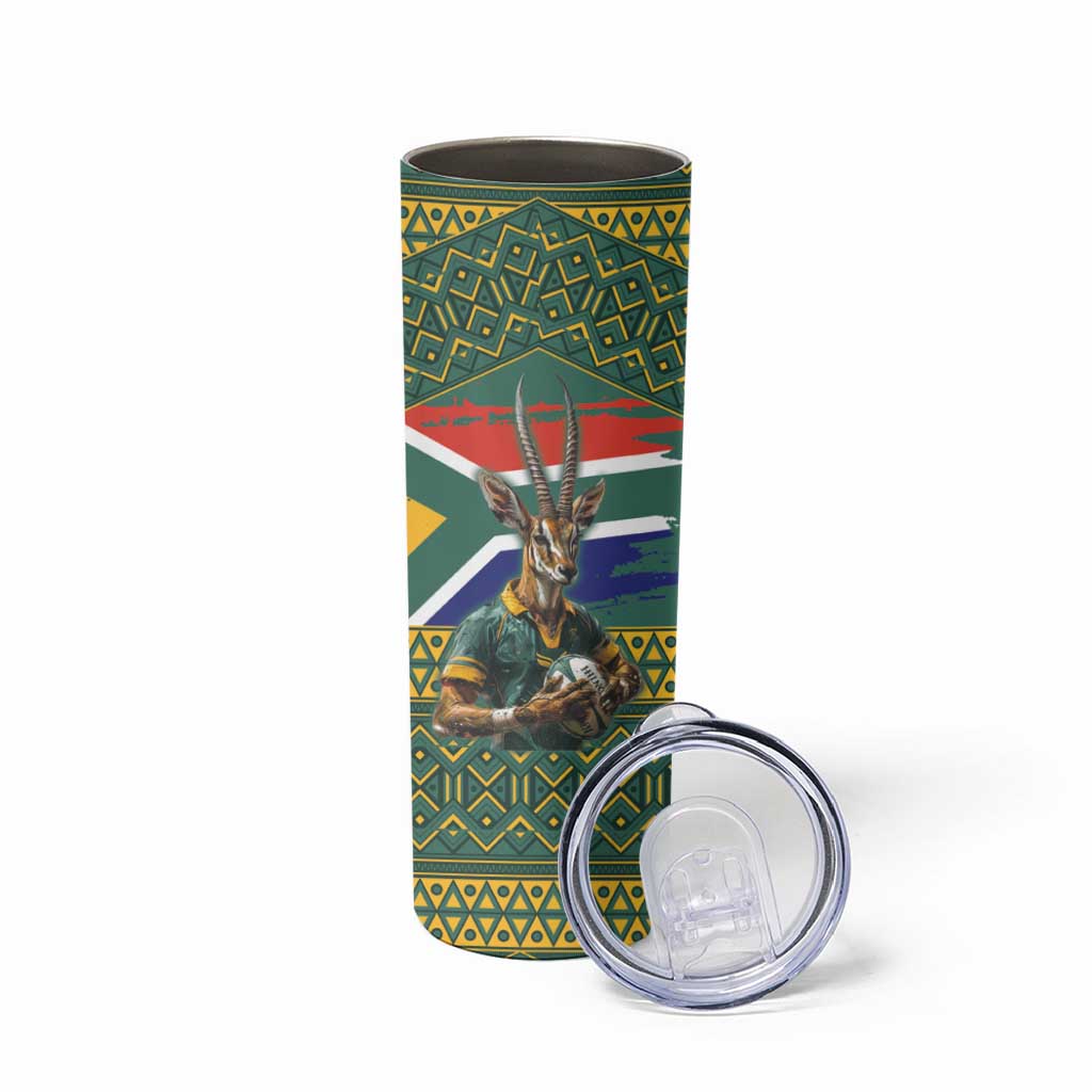 Custom South Africa Rugby Bokke Mascot Skinny Tumbler With Flag Style