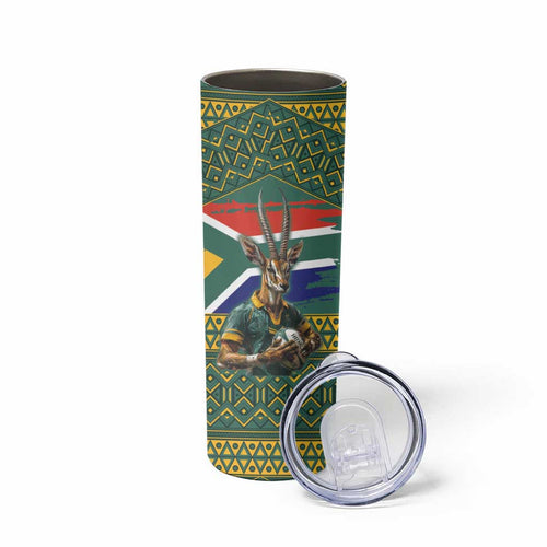 Custom South Africa Rugby Bokke Mascot Skinny Tumbler With Flag Style