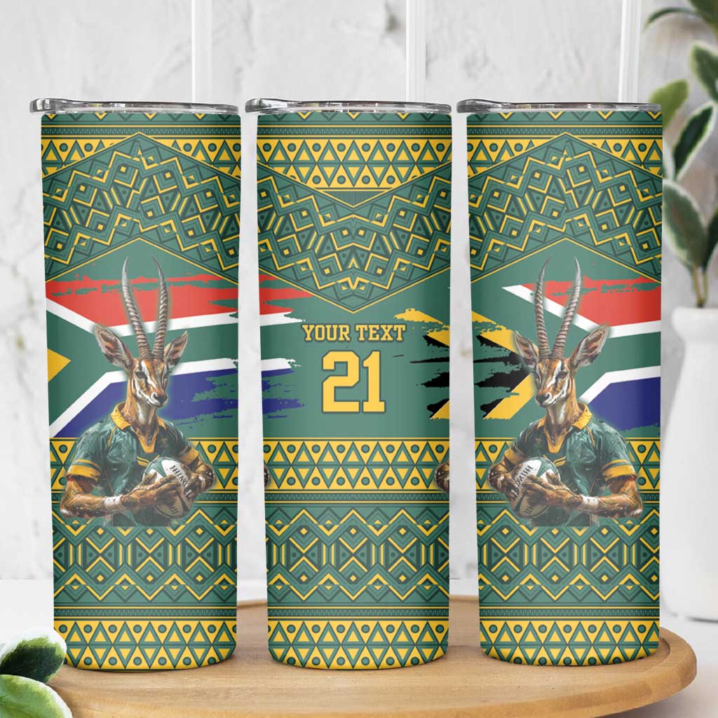 Custom South Africa Rugby Bokke Mascot Skinny Tumbler With Flag Style