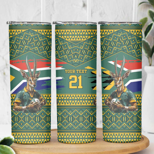 Custom South Africa Rugby Bokke Mascot Skinny Tumbler With Flag Style
