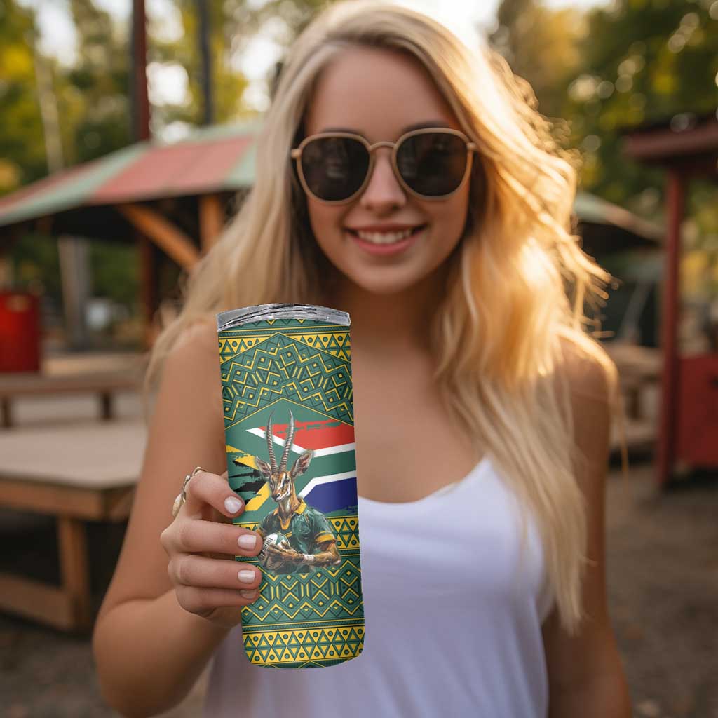 Custom South Africa Rugby Bokke Mascot Skinny Tumbler With Flag Style
