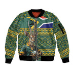 Custom South Africa Rugby Bokke Mascot Sleeve Zip Bomber Jacket With Flag Style