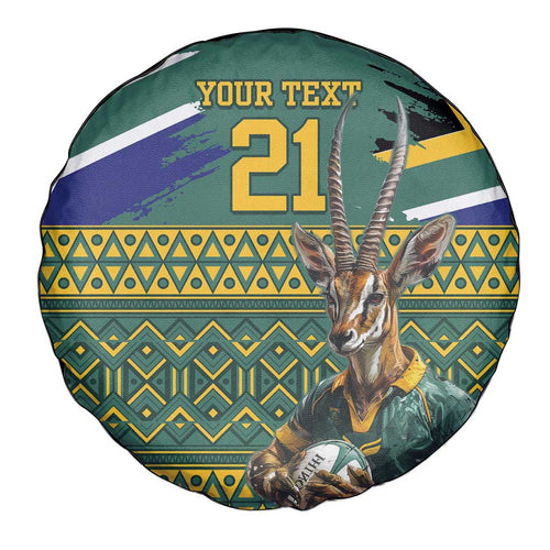 Custom South Africa Rugby Bokke Mascot Spare Tire Cover With Flag Style