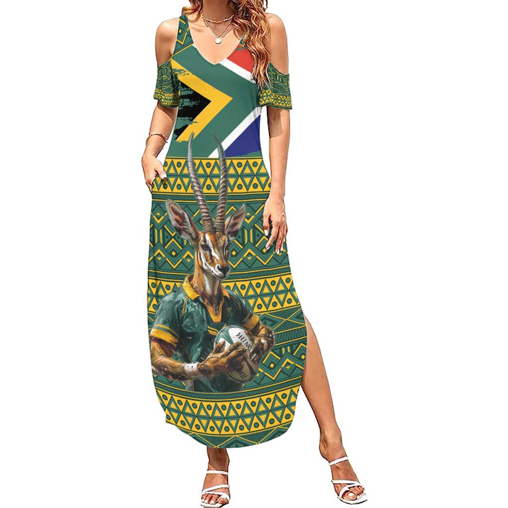 Custom South Africa Rugby Bokke Mascot Summer Maxi Dress With Flag Style