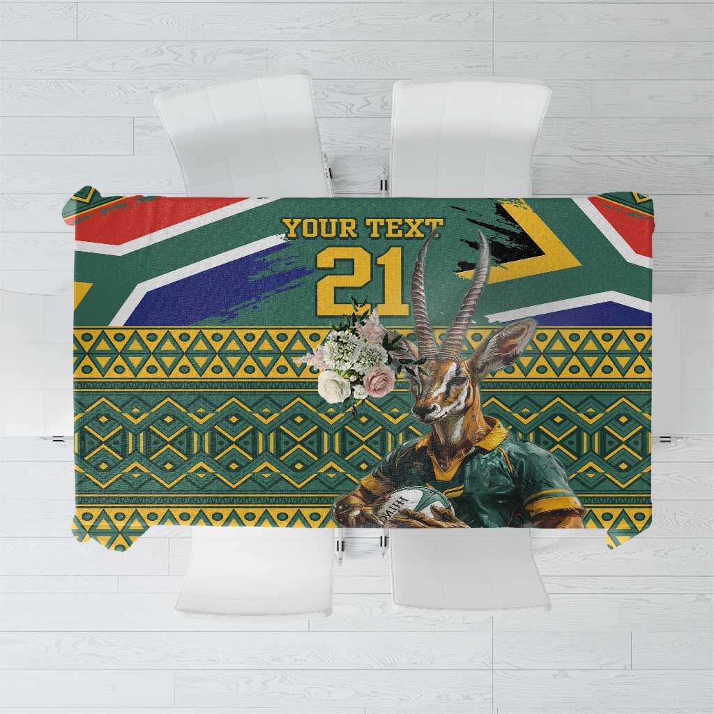 Custom South Africa Rugby Bokke Mascot Tablecloth With Flag Style