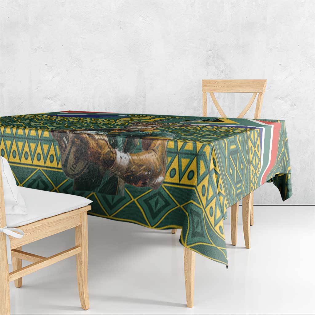 Custom South Africa Rugby Bokke Mascot Tablecloth With Flag Style