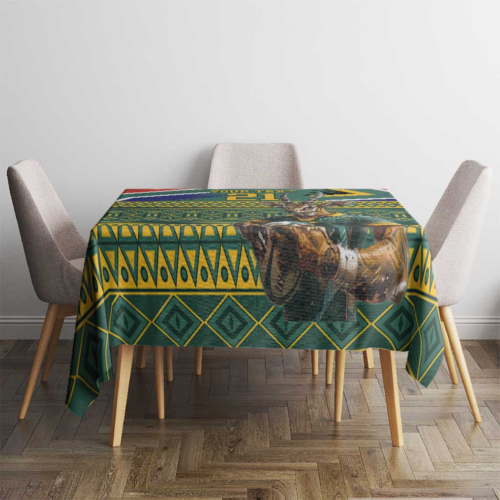Custom South Africa Rugby Bokke Mascot Tablecloth With Flag Style